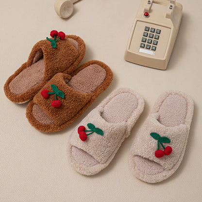 Wholesale fluffy cherry plush slippers for women