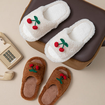 Wholesale fluffy cherry plush slippers for women