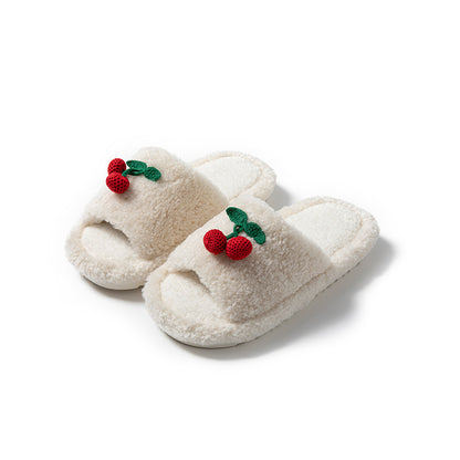 Wholesale fluffy cherry plush slippers for women