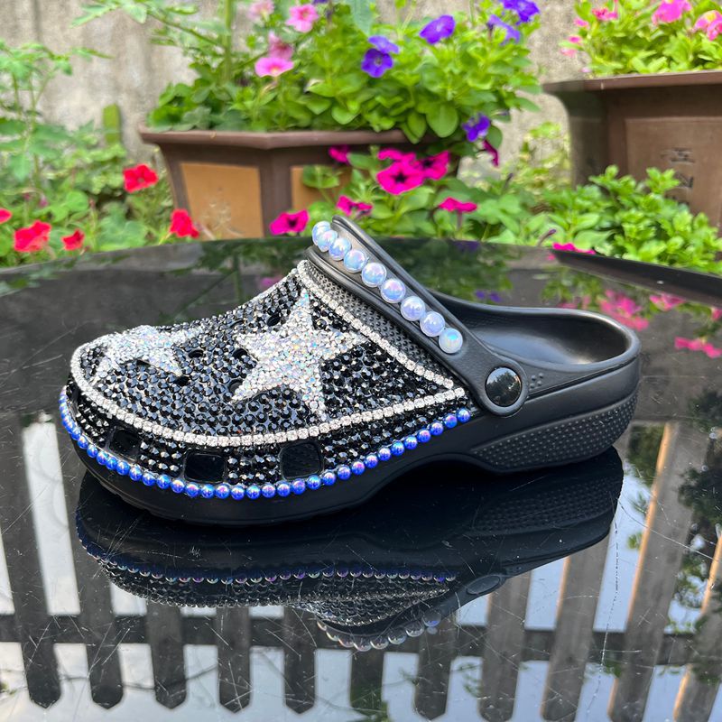 Wholesale Customization Handmade Bling Rhinestone Star Clogs - White & Gold