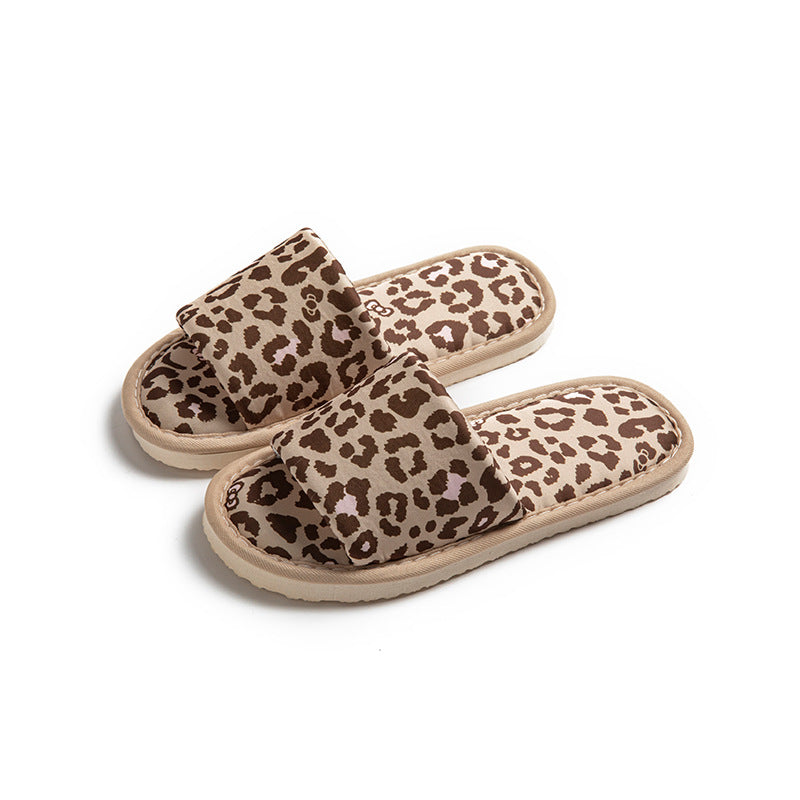 Silk leopard print linen slippers for women