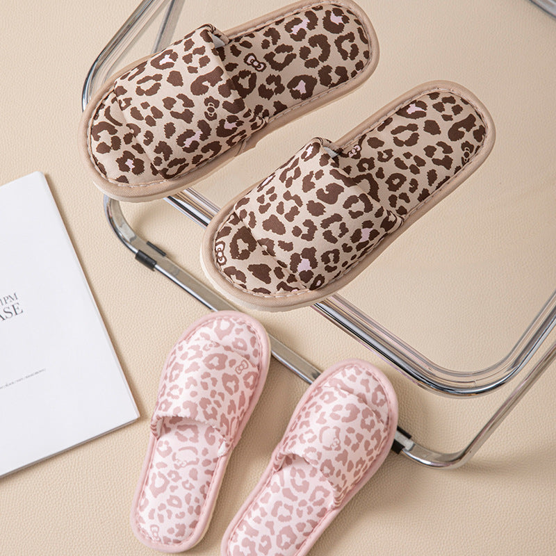 Silk leopard print linen slippers for women
