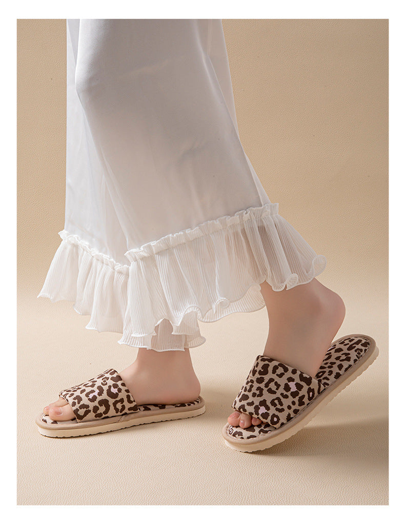 Silk leopard print linen slippers for women