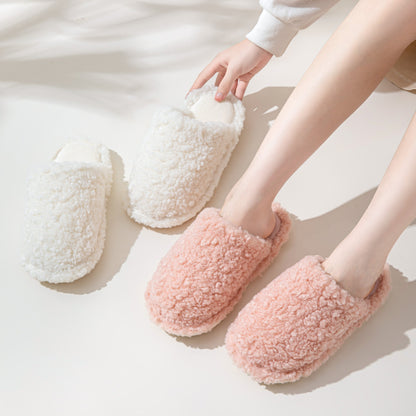 Candy-colored indoor furry slippers