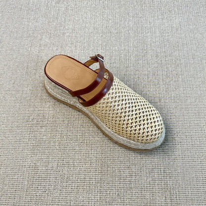 Raffia thick-soled slippers