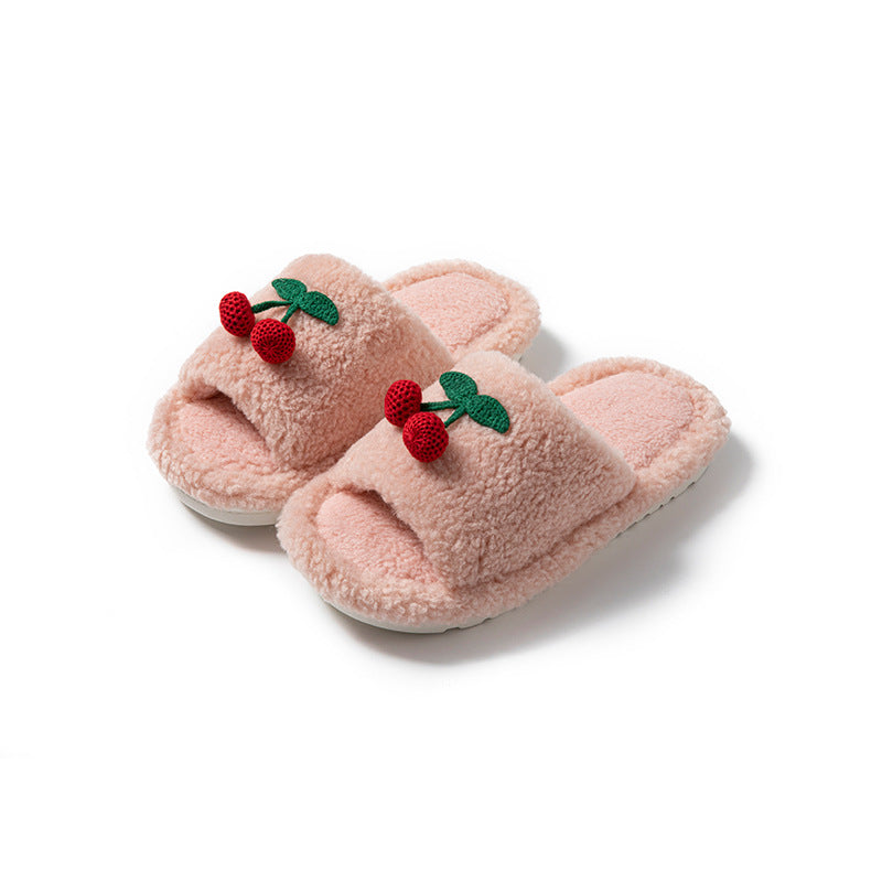 Wholesale fluffy cherry plush slippers for women