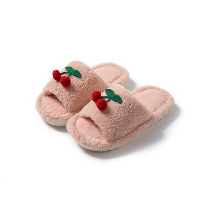 Wholesale fluffy cherry plush slippers for women
