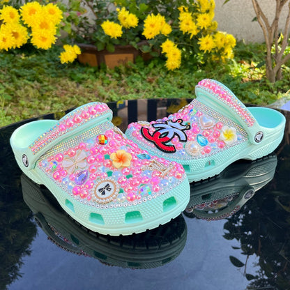 Wholesale custom Handmade Bling Rhinestone Clogs Slippers