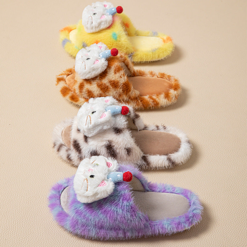 Fluffy creative home plush slippers for women