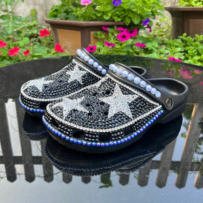 Wholesale Customization Handmade Bling Rhinestone Star Clogs - White & Gold
