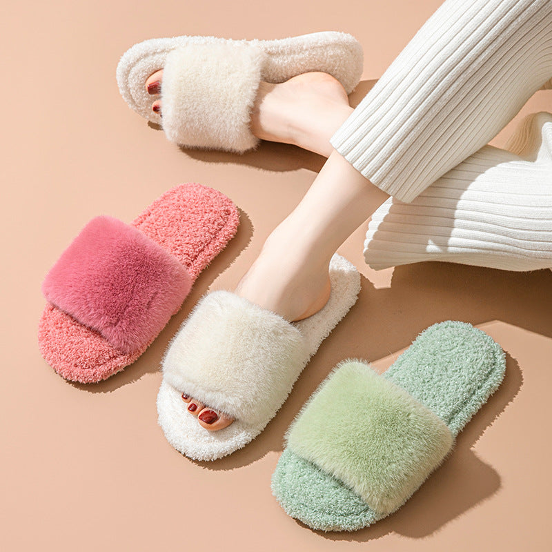 Winter indoor plush slippers women