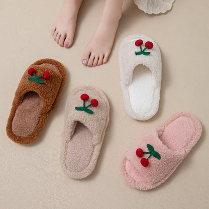 Wholesale fluffy cherry plush slippers for women