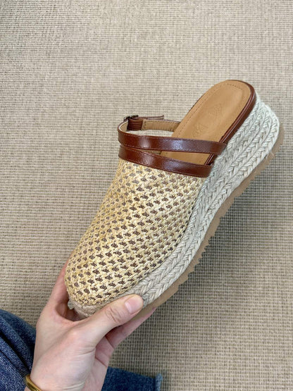 Raffia thick-soled slippers