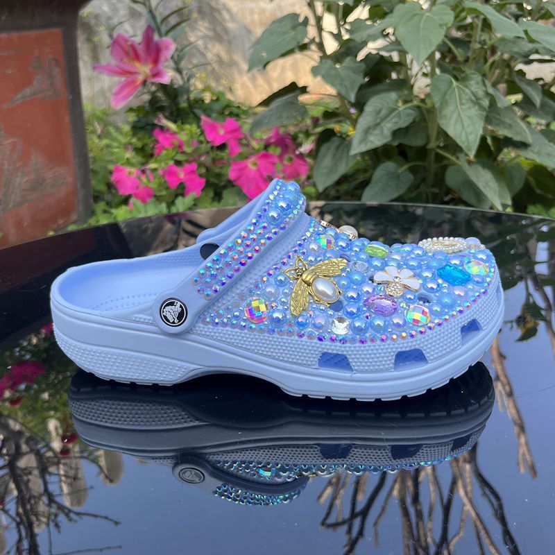 Fully Handmade Bling Rhinestone Clogs - Sky Blue