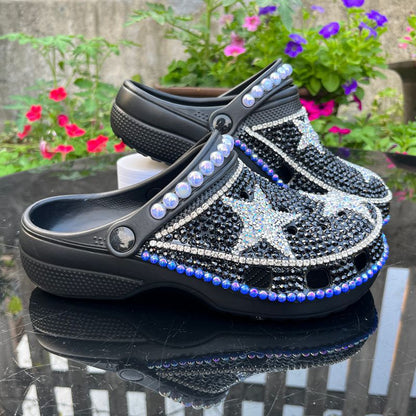 Wholesale Customization Handmade Bling Rhinestone Star Clogs - White & Gold
