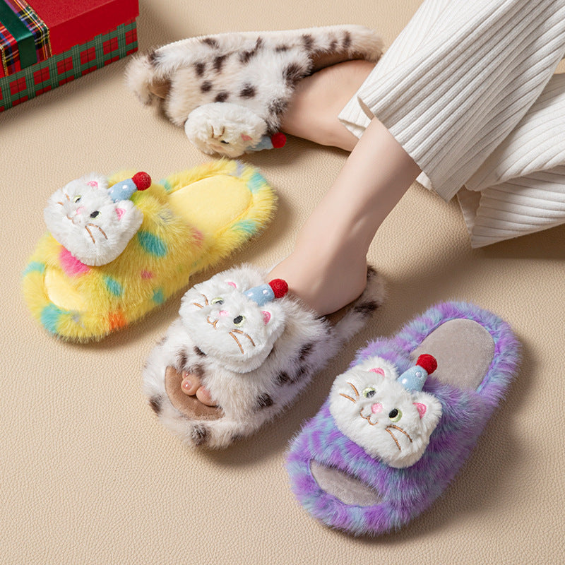 Fluffy creative home plush slippers for women