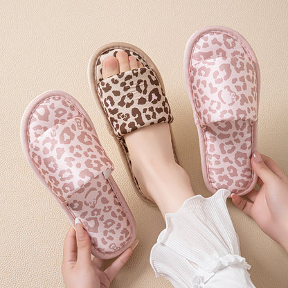 Silk leopard print linen slippers for women