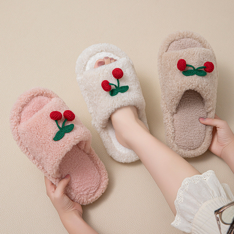 Wholesale fluffy cherry plush slippers for women
