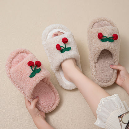 Wholesale fluffy cherry plush slippers for women
