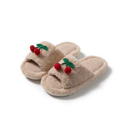 Wholesale fluffy cherry plush slippers for women