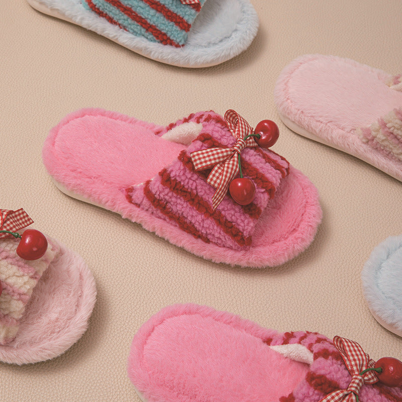 Plush cotton slippers girl fluffy for women