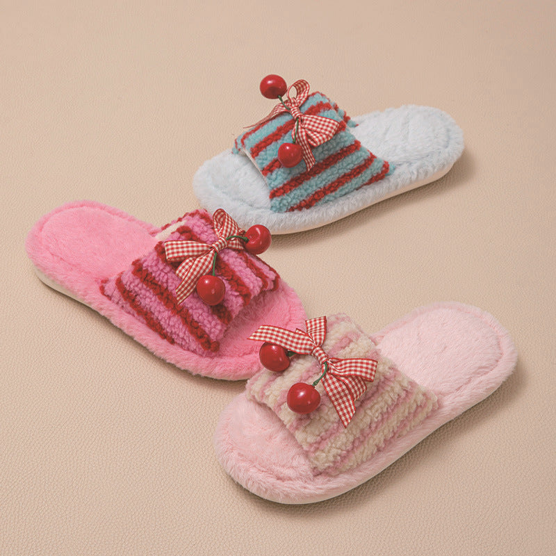 Plush cotton slippers girl fluffy for women