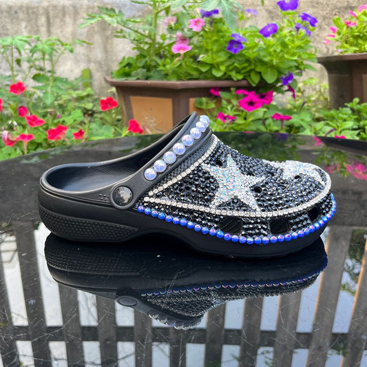 Wholesale Customization Handmade Bling Rhinestone Star Clogs - White & Gold