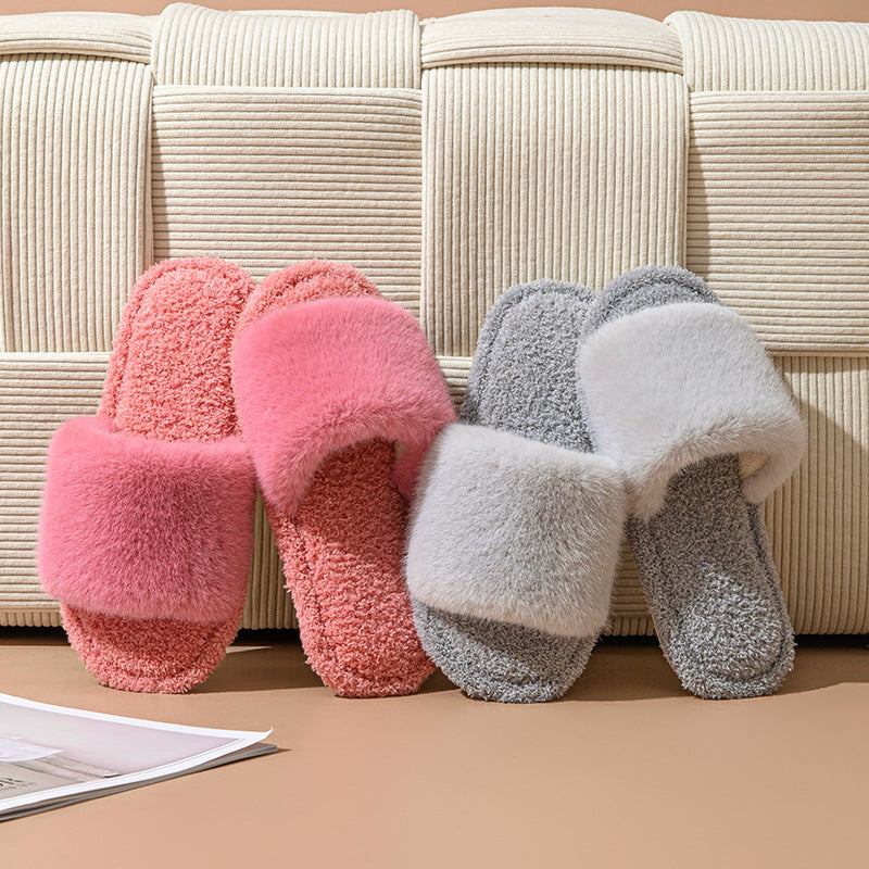 Winter indoor plush slippers women
