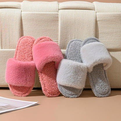 Winter indoor plush slippers women