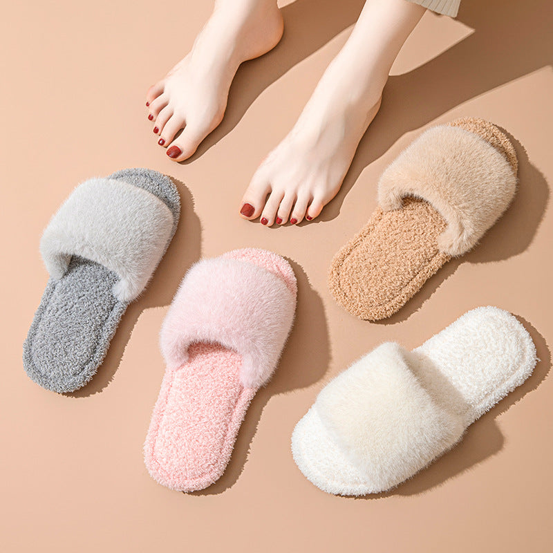 Winter indoor plush slippers women