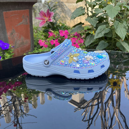 Fully Handmade Bling Rhinestone Clogs - Sky Blue