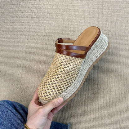 Raffia thick-soled slippers