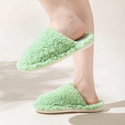 Candy-colored indoor furry slippers