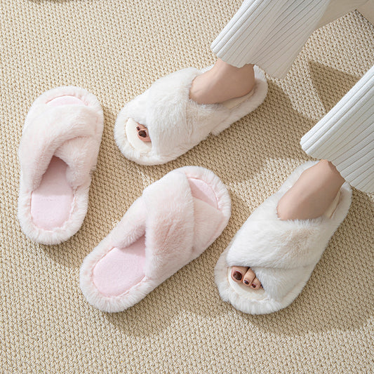 Cross-belt plush slippers