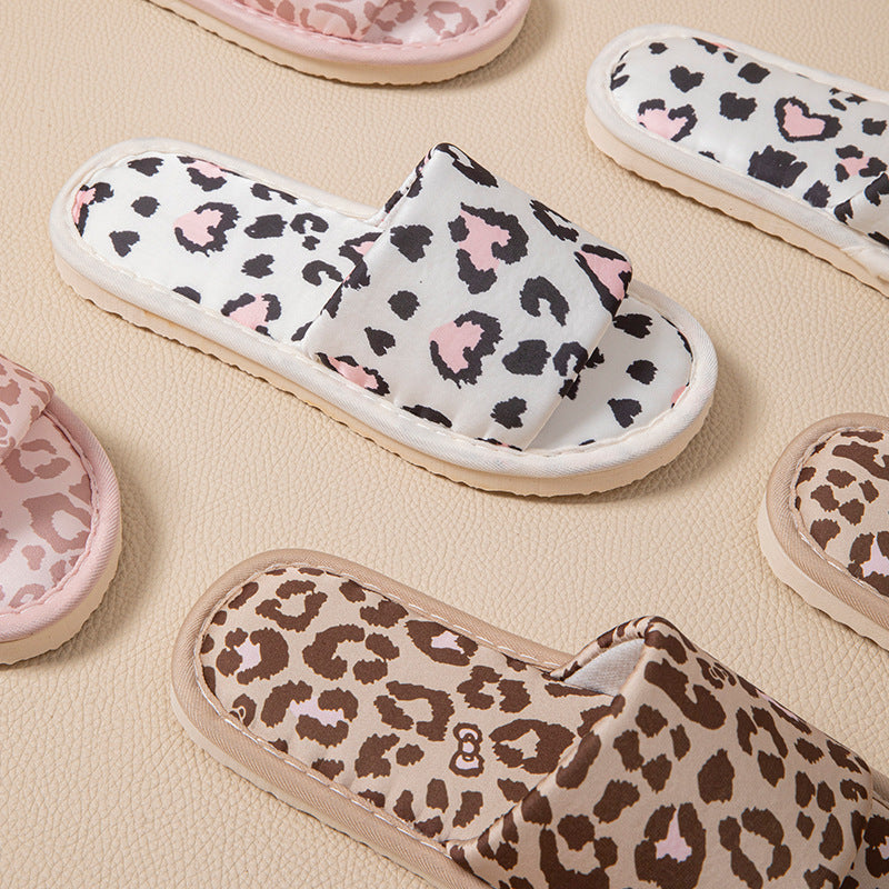 Silk leopard print linen slippers for women