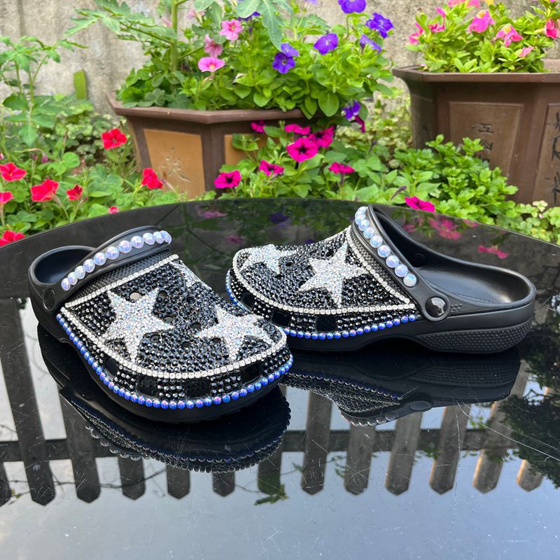 Wholesale Customization Handmade Bling Rhinestone Star Clogs - White & Gold