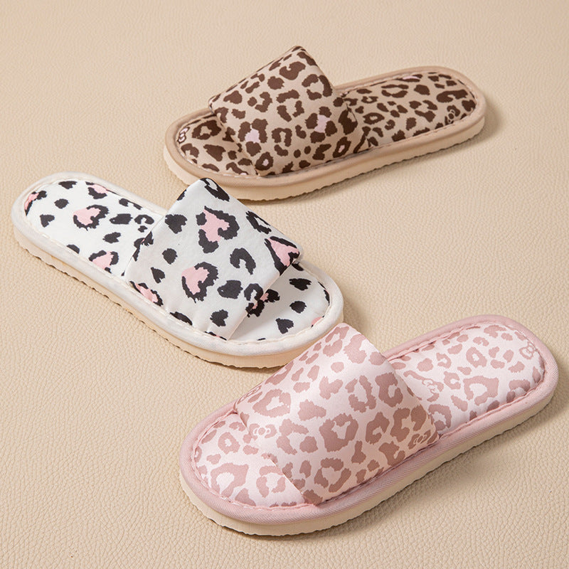 Silk leopard print linen slippers for women