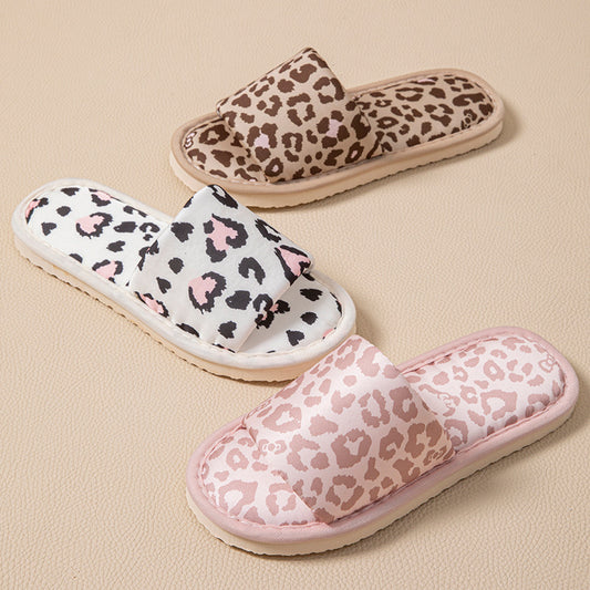 Silk leopard print linen slippers for women