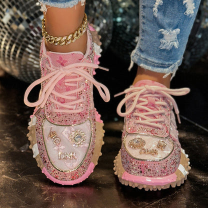 Luxury Women's Shoes for Women Spring Casual New Thick Soled Rhinestone Leather Sneakers for Women designer High quality outdoor Platform Sneaker