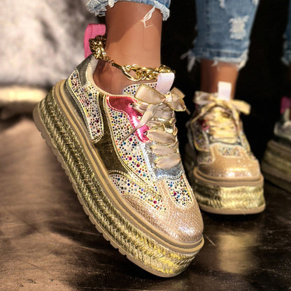 Fashion Luxury Diamond Thick soled Sneakers Shining Designer Leopard Pattern Casual Shoes  Running Shoes Shining high-quality