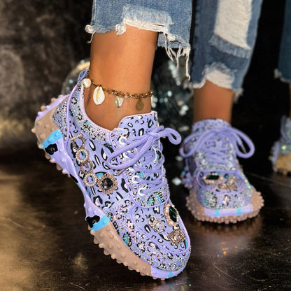 Women's Jeans Luxury Shoes Rhinestone Womens Sneaksers Diamond Breathable Metal Decorative Casual Shoes Non SlipThick Bottoms Designe