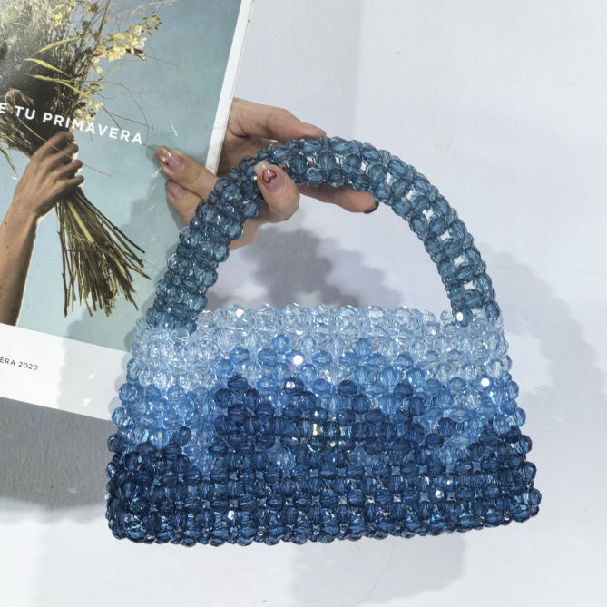 Designer Luxury Women's Evening Clutch, Handmade Gradient Yellow & Clear Beaded Bag, Crossbody Purse for Party Wedding