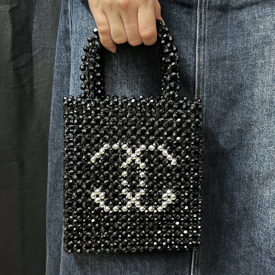 Women's Evening Bag Pearl Handbag Leather Top Handle Purse with Chain for Party Wedding Prom Lipstick & Phone Pouch