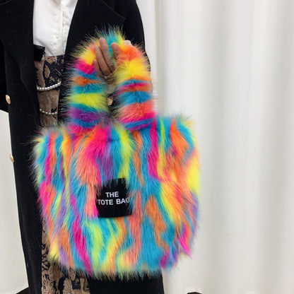 Retro Faux Raccoon Fur Plush Crossbody Tote Bag - Large Capacity & Unique Design