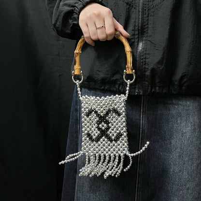 Hand-Beaded Women Evening Bag Fashion Letter Top-handle Bag | Mini Versatile Pouch for Lipstick & Phone