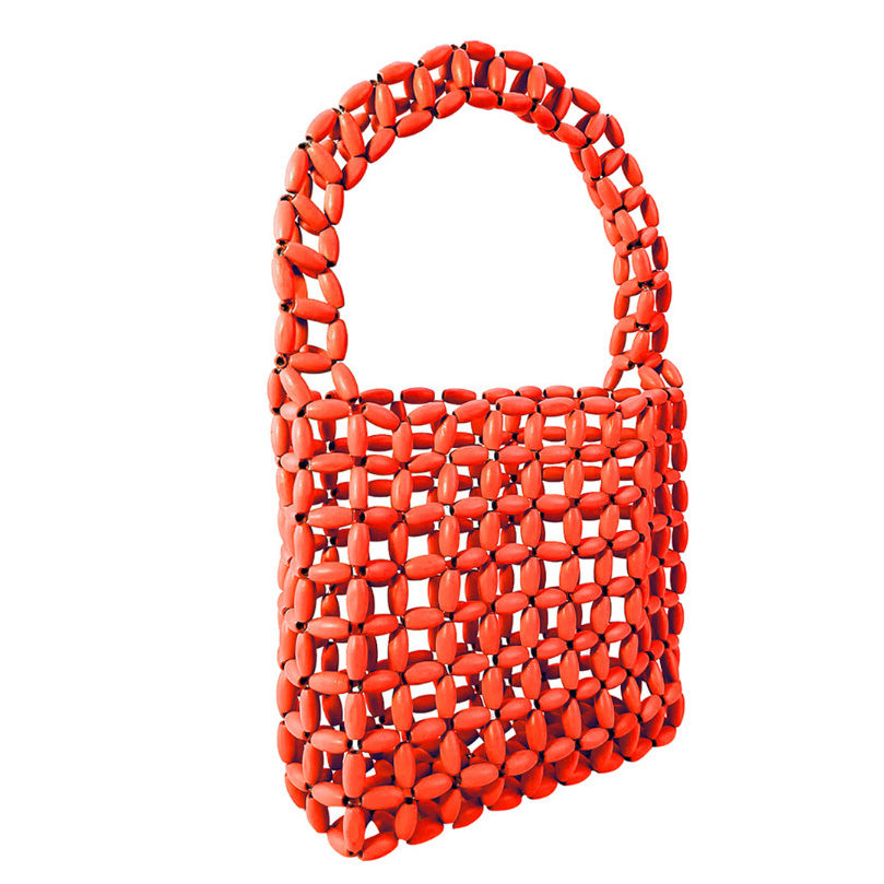 Handwoven Cobalt Blue Beaded Top-handle Tote | Lightweight Summer Beach Bag for Women