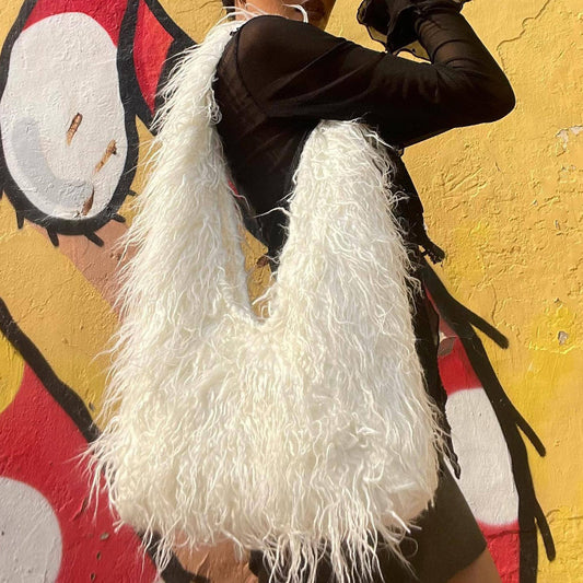 Large-Capacity Faux Fur Tote Bag Handheld Plush Bag
