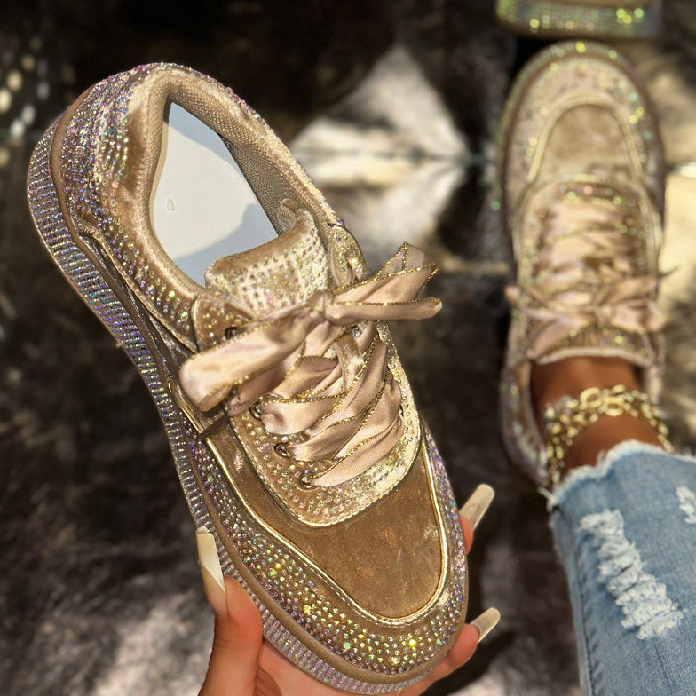 Autumn Water Diamond Thick Bottom Shining Crystal sneakers Sports Shoes Luxury Designer Shoes Trendy Casual Flat Shoes High quality sequined casual shoes