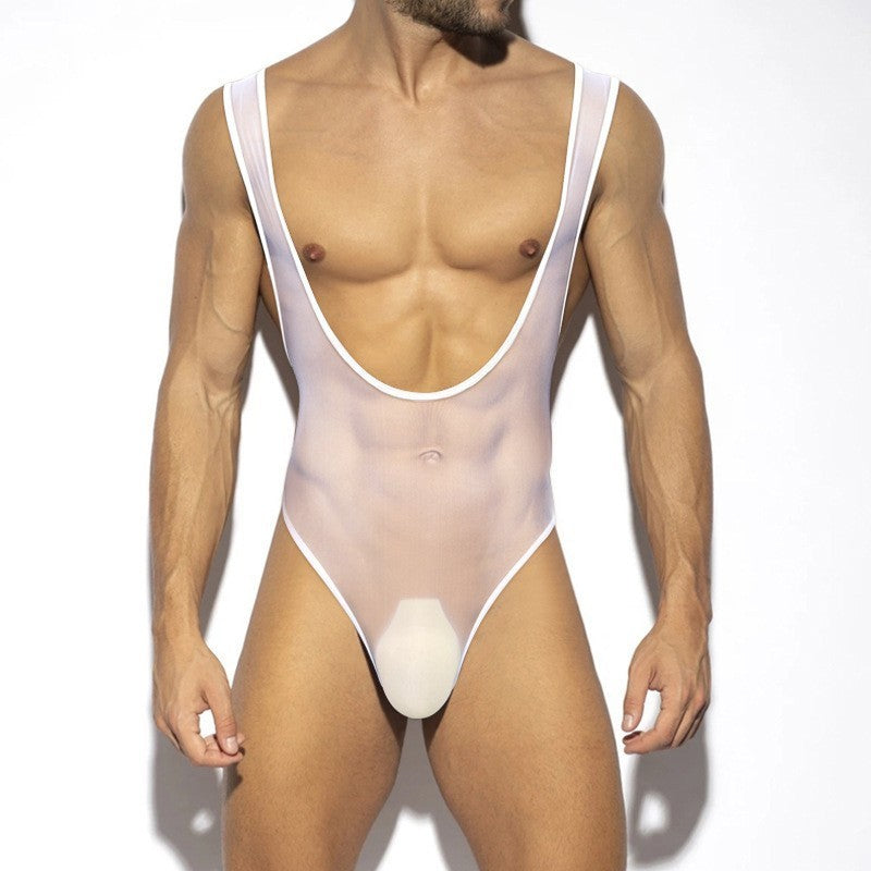 Wholesale Mens Sexy Transparent Leotard Bodysuit, See-through Slim Jumpsuit Gay Underwear