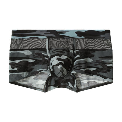 Wholesale Men's Elastic Breathable Boxer Trunks Underwear Camouflage Mesh Splicing Panties